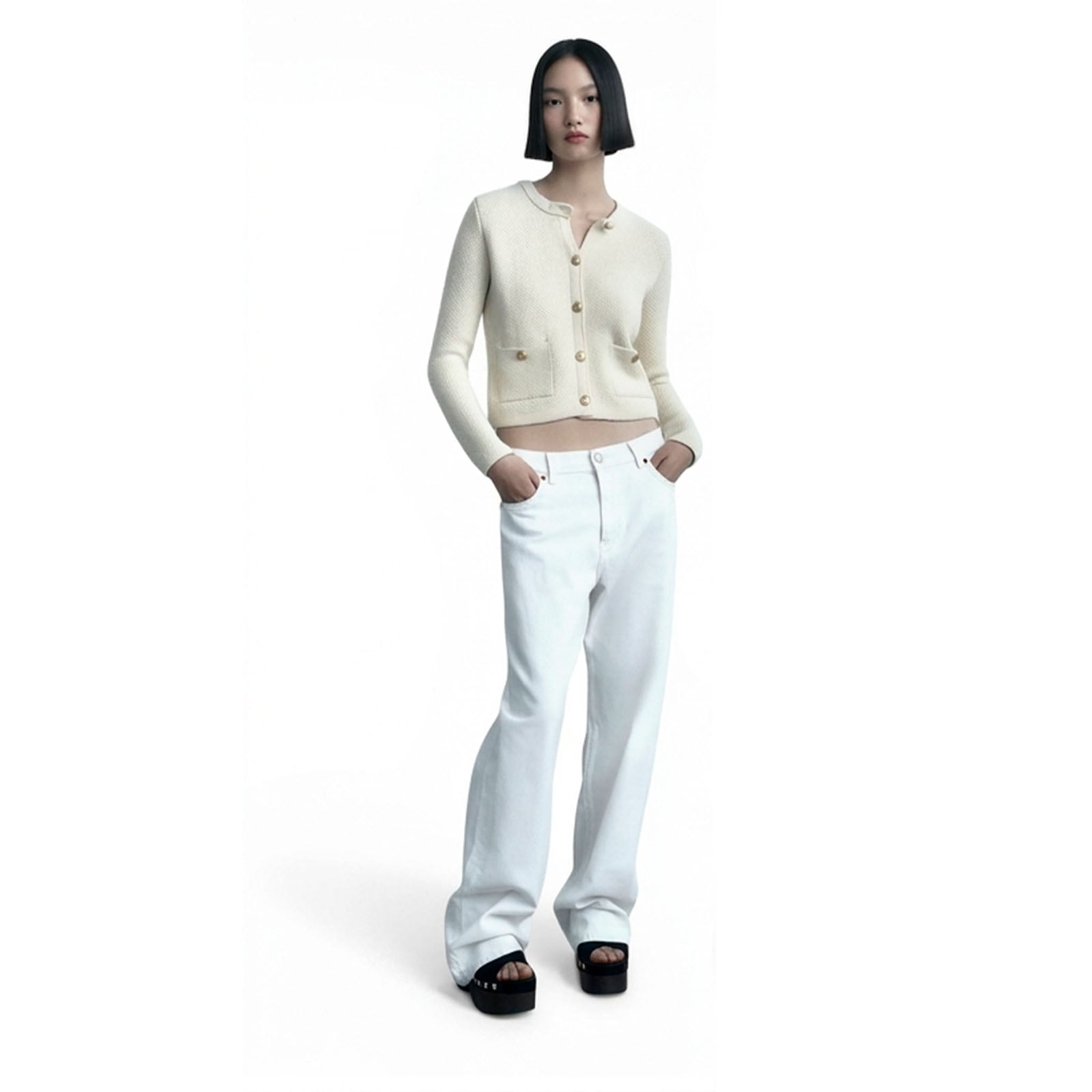 CARDIGAN MUJER CASUAL BOLSILLO BOTONES MLARGA HILO ALGODON 359G-28 COLOR PERLA - 3