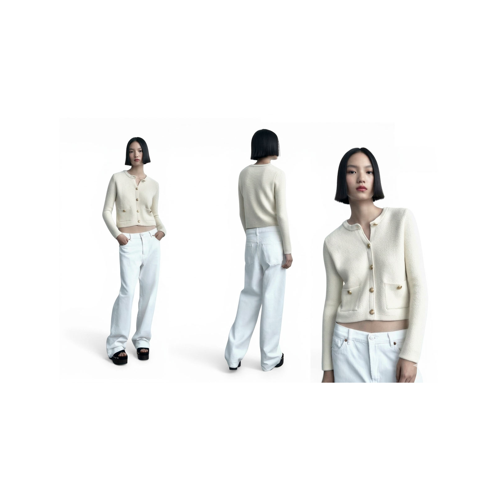 CARDIGAN MUJER CASUAL BOLSILLO BOTONES MLARGA HILO ALGODON 359G-28 COLOR PERLA - 4