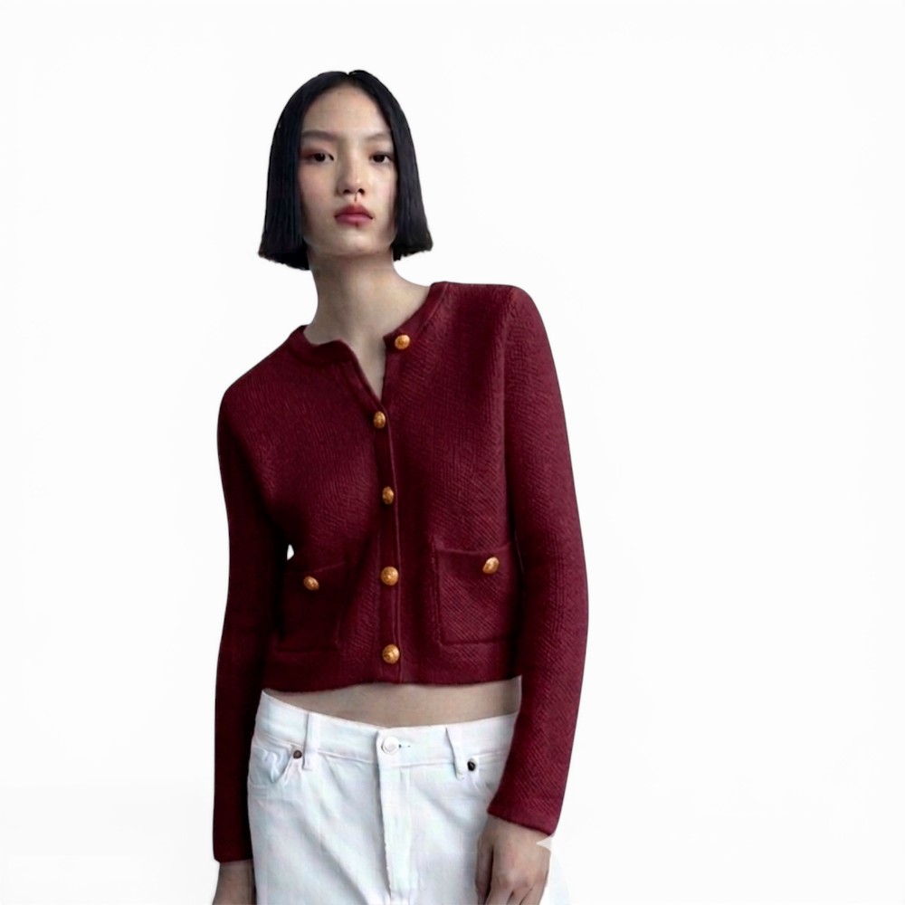 CARDIGAN MUJER CASUAL BOLSILLO BOTONES MLARGA HILO ALGODON 359G-28 COLOR VINO - 1
