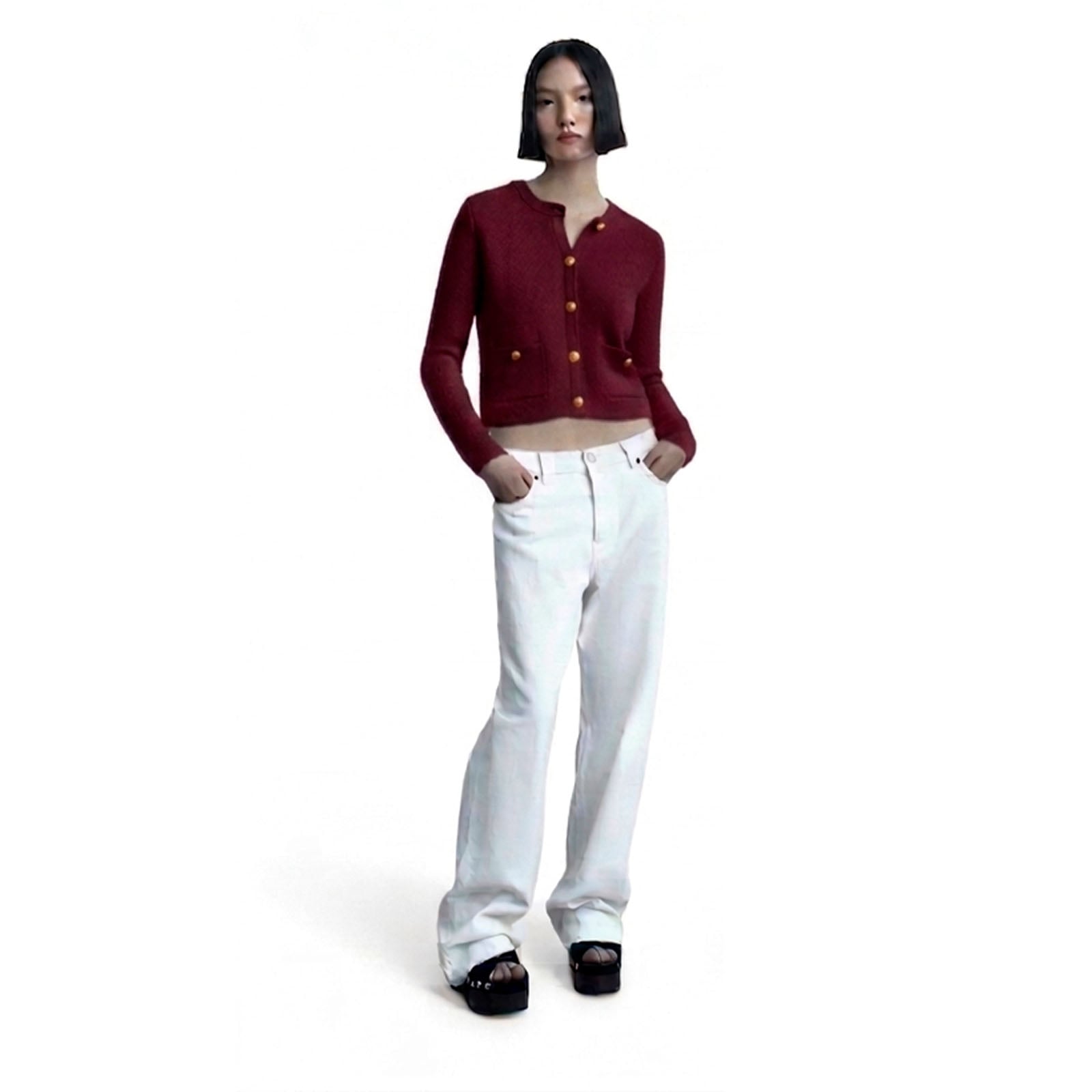 CARDIGAN MUJER CASUAL BOLSILLO BOTONES MLARGA HILO ALGODON 359G-28 COLOR VINO - 3