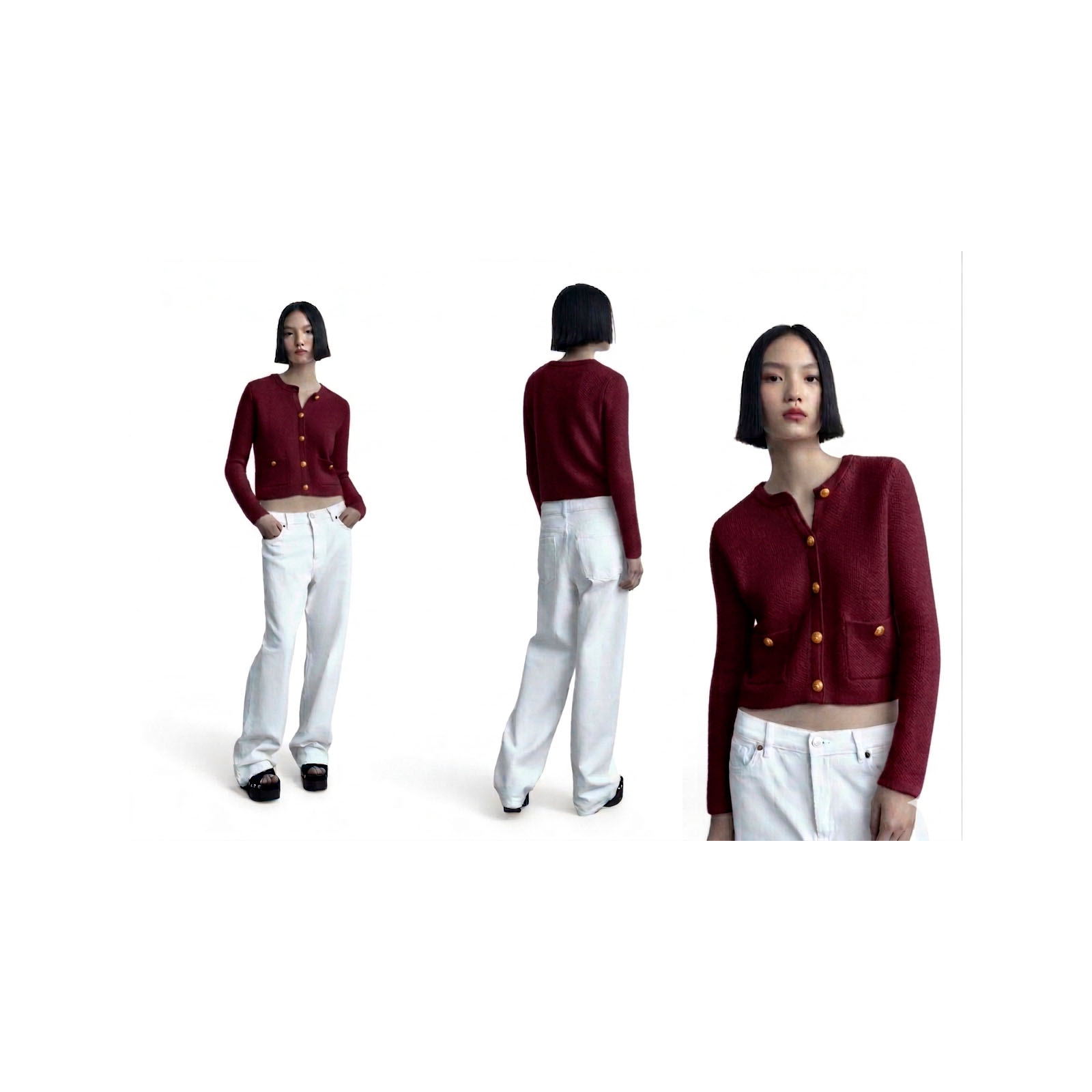 CARDIGAN MUJER CASUAL BOLSILLO BOTONES MLARGA HILO ALGODON 359G-28 COLOR VINO - 4