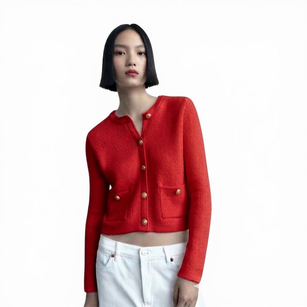 CARDIGAN MUJER CASUAL BOLSILLO BOTONES MLARGA HILO ALGODON 359G-28 COLOR ROJO - 1