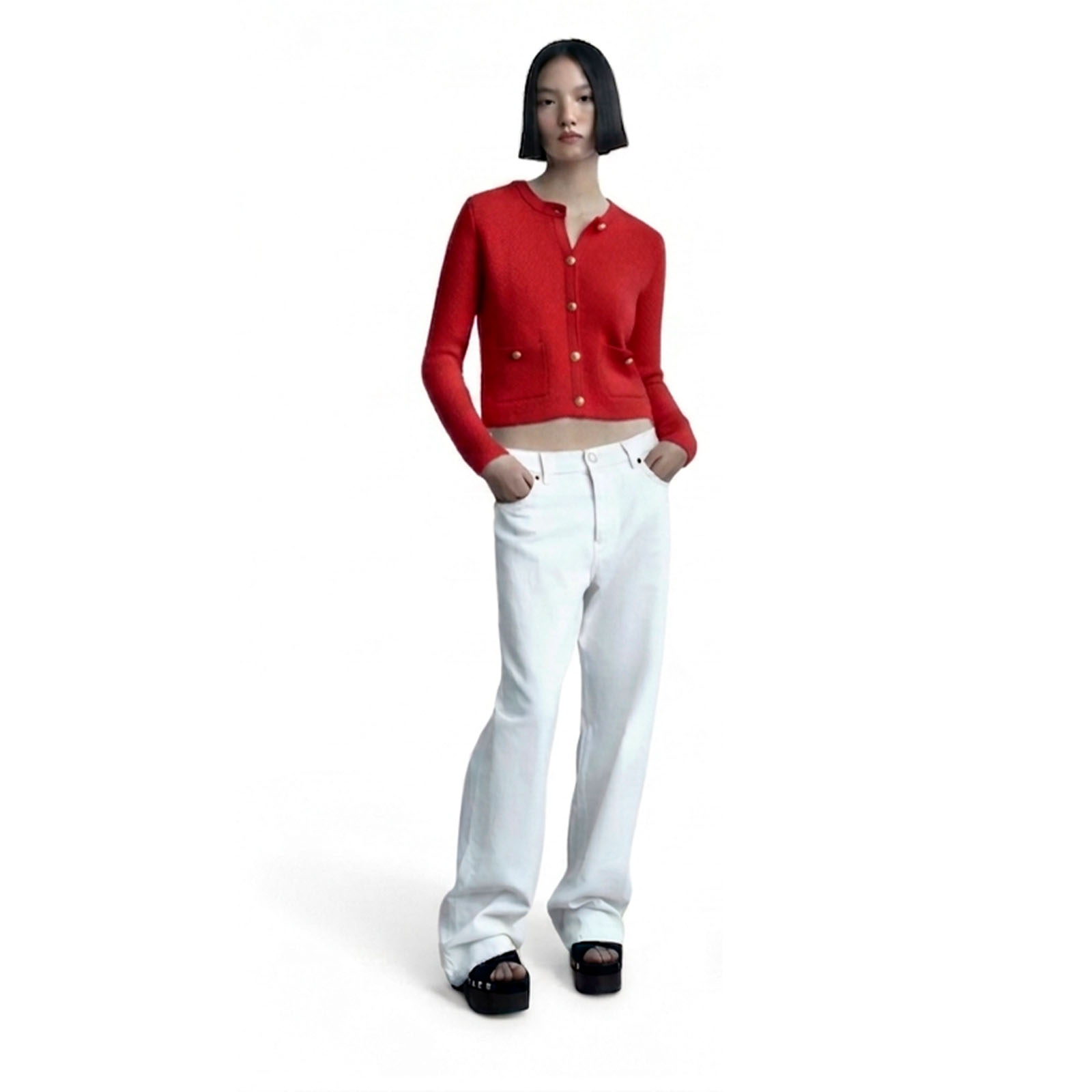 CARDIGAN MUJER CASUAL BOLSILLO BOTONES MLARGA HILO ALGODON 359G-28 COLOR ROJO - 3