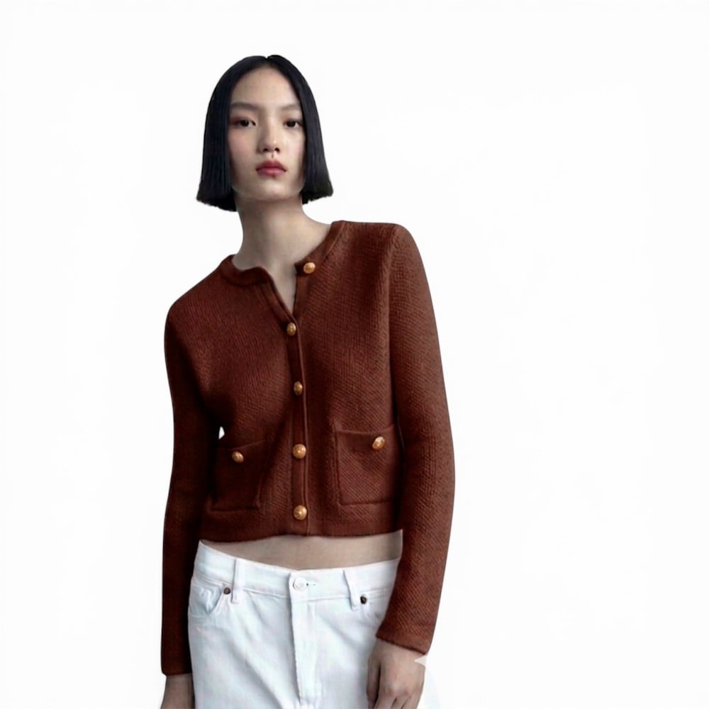 CARDIGAN MUJER CASUAL BOLSILLO BOTONES MLARGA HILO ALGODON 359G-28 COLOR CHOCOLATE - 1