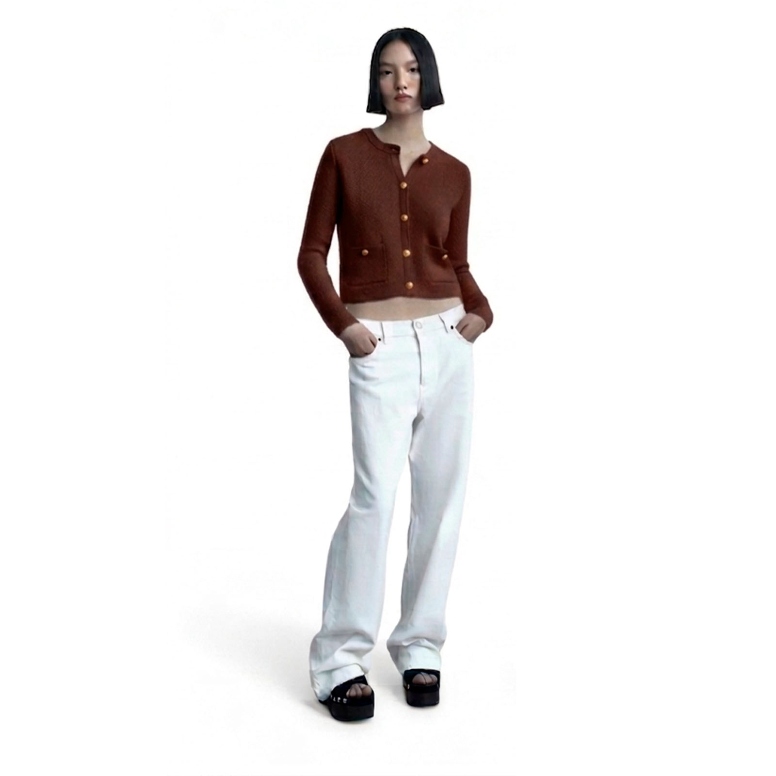 CARDIGAN MUJER CASUAL BOLSILLO BOTONES MLARGA HILO ALGODON 359G-28 COLOR CHOCOLATE - 3
