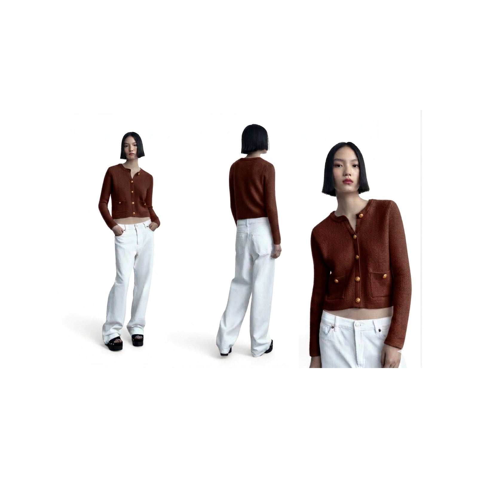 CARDIGAN MUJER CASUAL BOLSILLO BOTONES MLARGA HILO ALGODON 359G-28 COLOR CHOCOLATE - 4