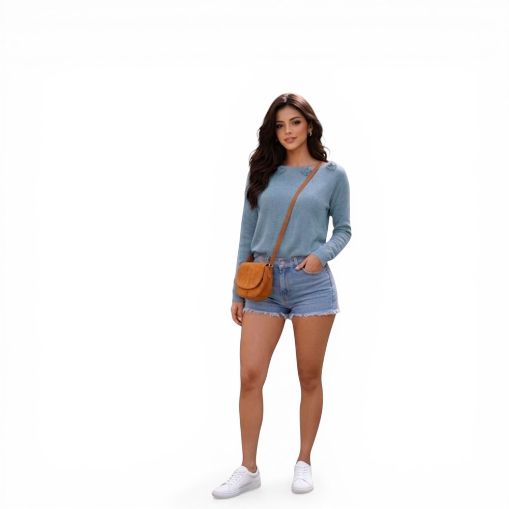CHOMPA MUJER CASUAL M LARGA HILO ALGODON FOUR ROSAS 359G-32 COLOR GRIS - 3