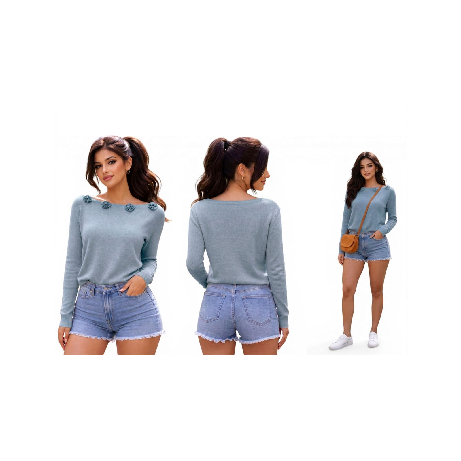 CHOMPA MUJER CASUAL M LARGA HILO ALGODON FOUR ROSAS 359G-32 COLOR GRIS - 4