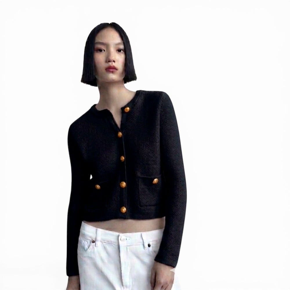CARDIGAN MUJER CASUAL BOLSILLO BOTONES MLARGA HILO ALGODON 359G-28 COLOR NEGRO - 1
