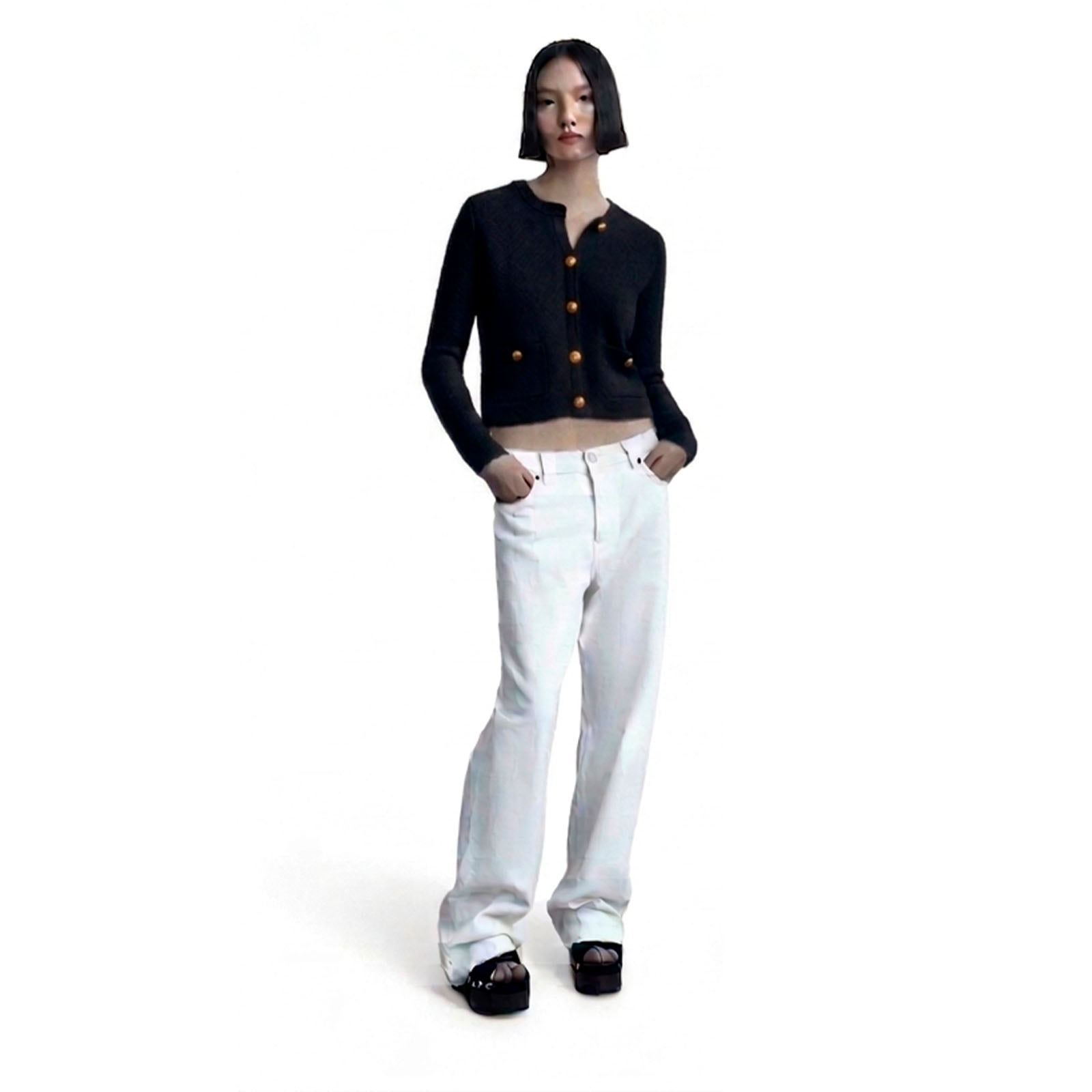 CARDIGAN MUJER CASUAL BOLSILLO BOTONES MLARGA HILO ALGODON 359G-28 COLOR NEGRO - 3