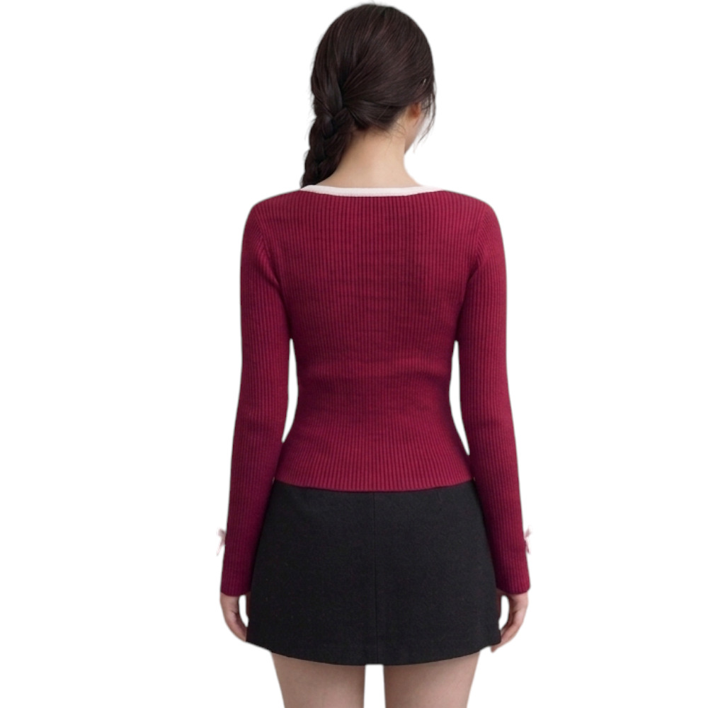 POLO MUJER LAZOS MANGA LARGA HILO ALGODON DOM463G-18 COLOR VINO - 2