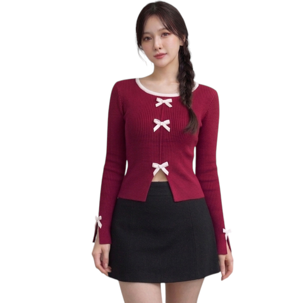 POLO MUJER LAZOS MANGA LARGA HILO ALGODON DOM463G-18 COLOR VINO - 3
