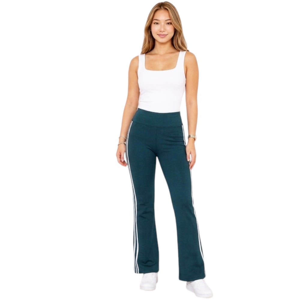 PANTALON MUJER PALAZO RAYITAS RIB GRUESO ALGODON ANA604-19 COLOR AZUL GRAFITO - 1