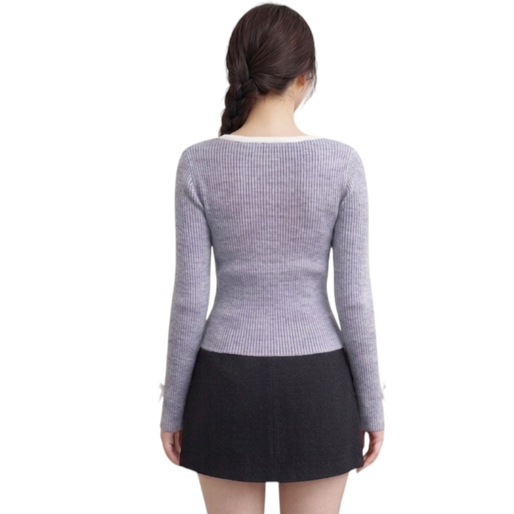 POLO MUJER LAZOS MANGA LARGA HILO ALGODON DOM463G-18 COLOR PLOMO MELANGE - 2
