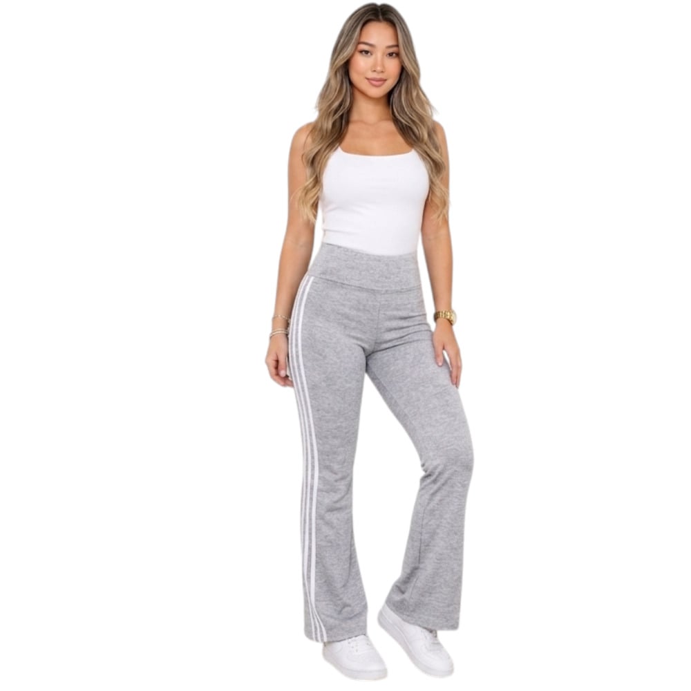 PANTALON MUJER PALAZO RAYITAS RIB GRUESO ALGODON ANA604-19 COLOR AZUL GRAFITO - 3