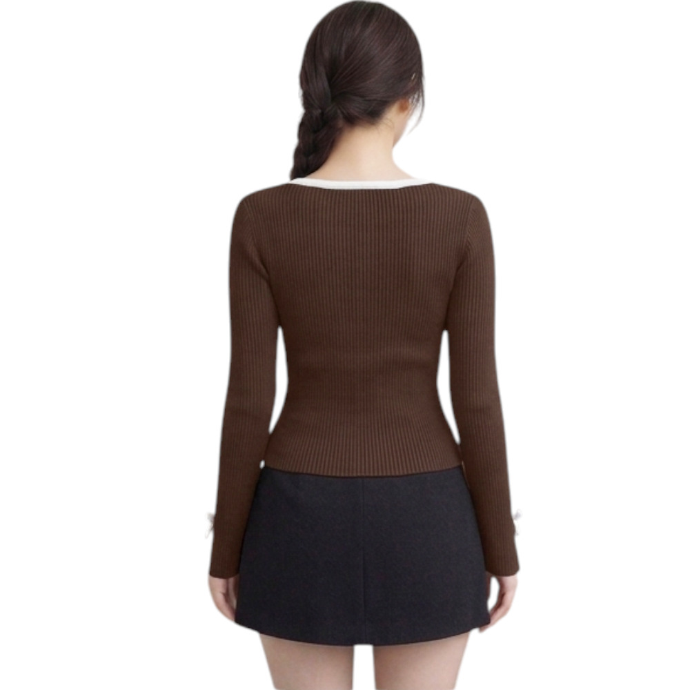 POLO MUJER LAZOS MANGA LARGA HILO ALGODON DOM463G-18 COLOR CHOCOLATE - 2