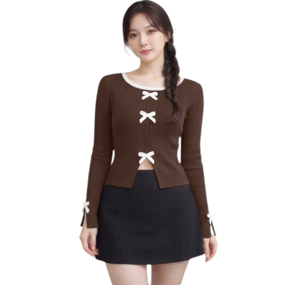 POLO MUJER LAZOS MANGA LARGA HILO ALGODON DOM463G-18 COLOR CHOCOLATE - 3