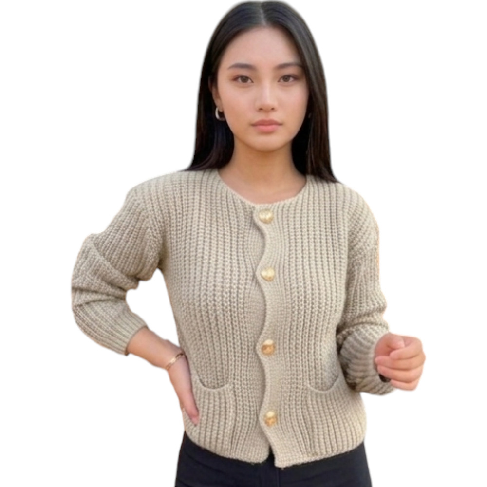 CHOMPA MUJER CON BOLSILLOS MANGA LARGA DE DRALOM ROSG-25 COLOR BEIGE - 3