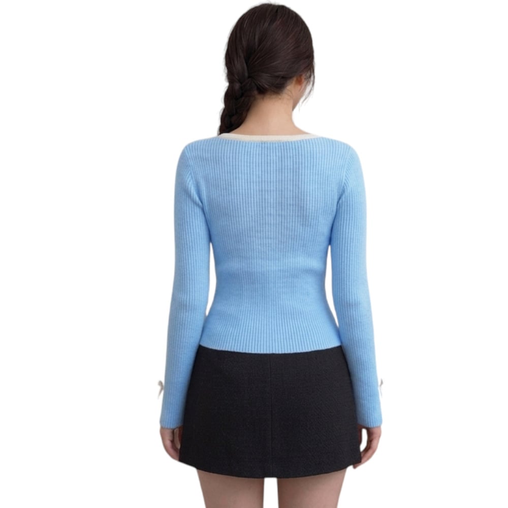 POLO MUJER LAZOS MANGA LARGA HILO ALGODON DOM463G-18 COLOR CELESTE - 2