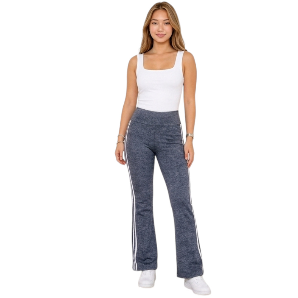 PANTALON MUJER PALAZO RAYITAS RIB GRUESO ALGODON ANA604-19 COLOR AZUL GRAFITO - 1