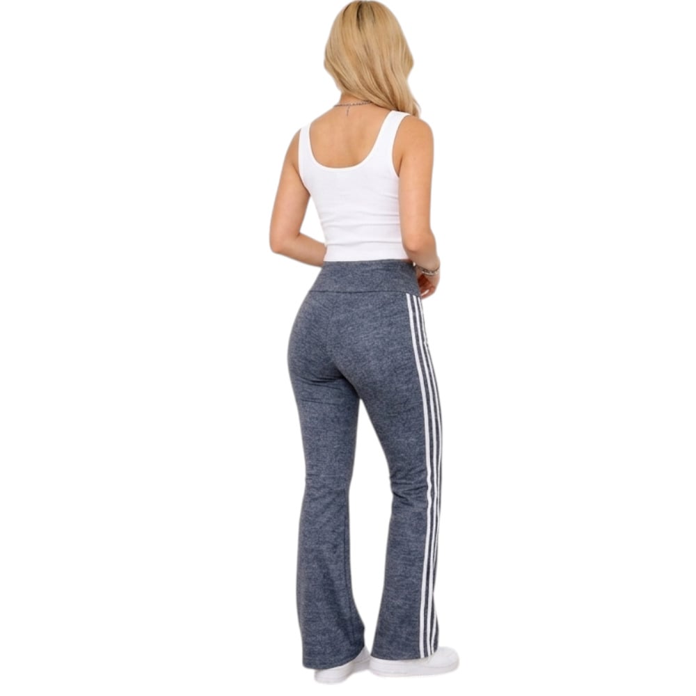 PANTALON MUJER PALAZO RAYITAS RIB GRUESO ALGODON ANA604-19 COLOR AZUL GRAFITO - 2