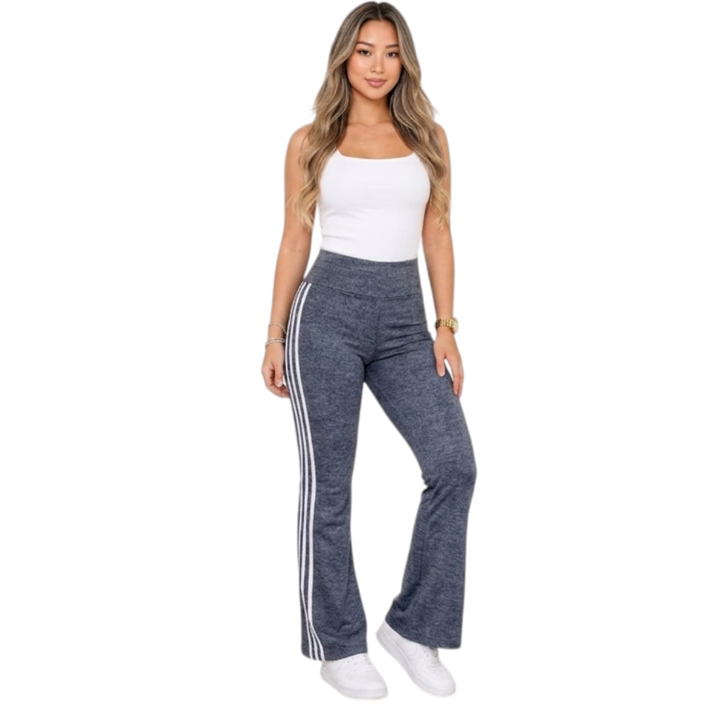 PANTALON MUJER PALAZO RAYITAS RIB GRUESO ALGODON ANA604-19 COLOR AZUL GRAFITO - 3