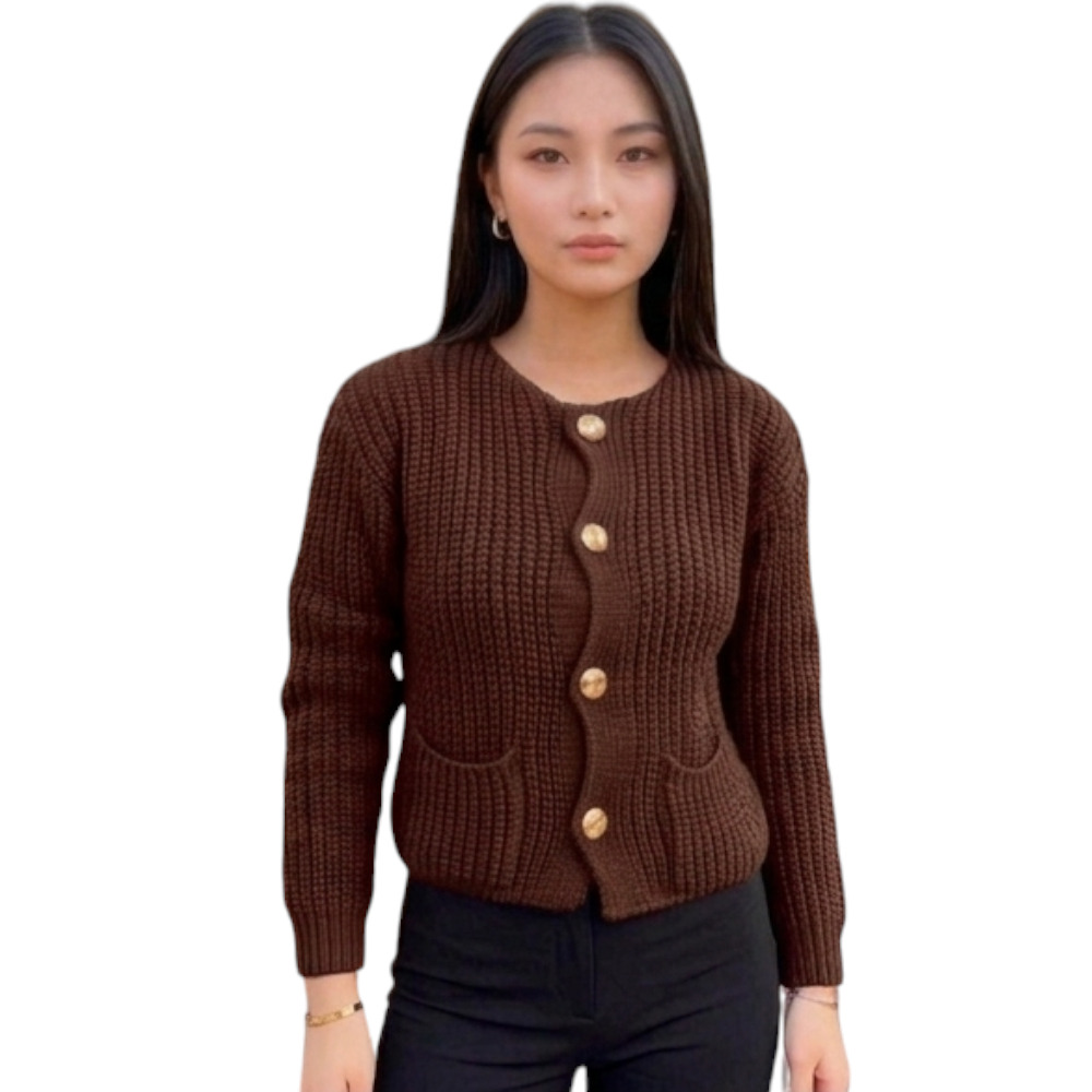 CHOMPA MUJER CON BOLSILLOS MANGA LARGA DE DRALOM ROSG-25 COLOR CHOCOLATE - 1