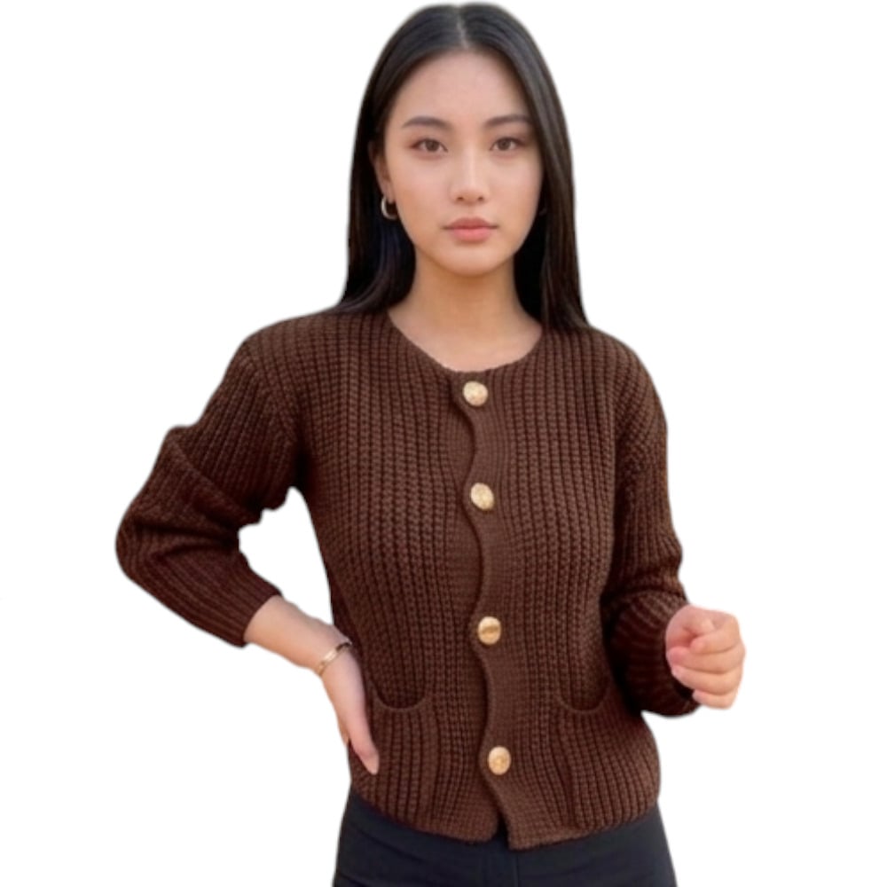 CHOMPA MUJER CON BOLSILLOS MANGA LARGA DE DRALOM ROSG-25 COLOR CHOCOLATE - 3