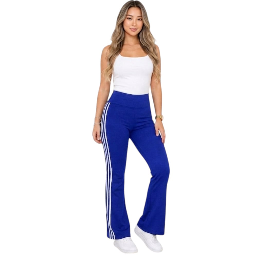PANTALON MUJER PALAZO RAYITAS RIB GRUESO ALGODON ANA604-19 COLOR AZUL GRAFITO - 1