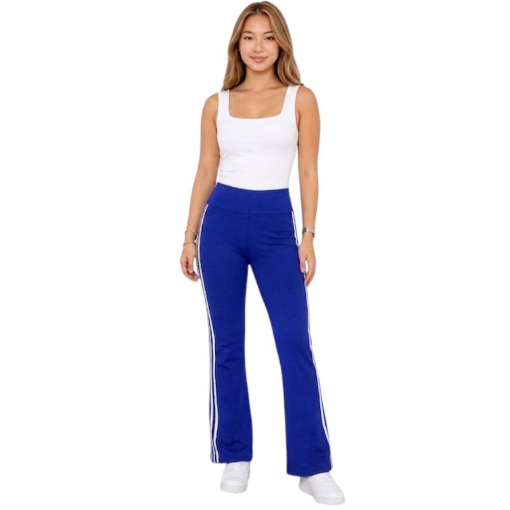 PANTALON MUJER PALAZO RAYITAS RIB GRUESO ALGODON ANA604-19 COLOR AZUL GRAFITO - 2