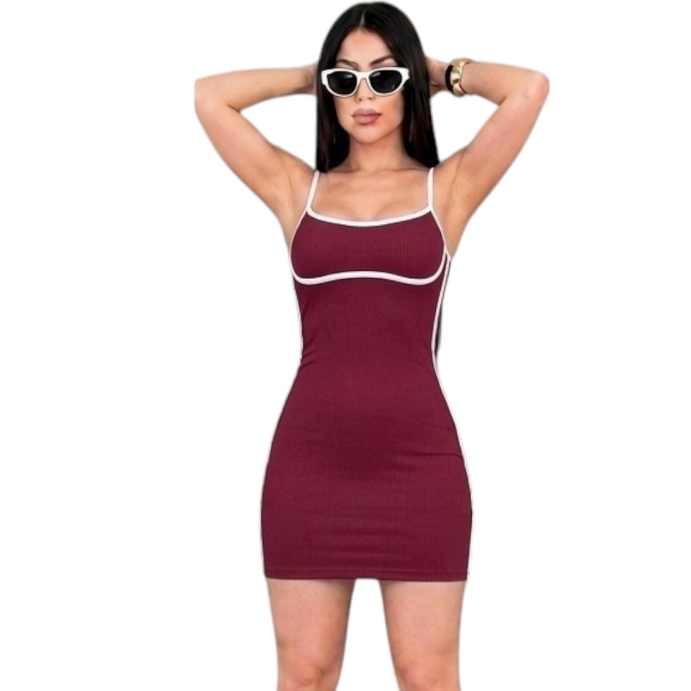 VESTIDO CASUAL RIP GRUESO SELENE ANAGEN-15 COLOR VINO - 2