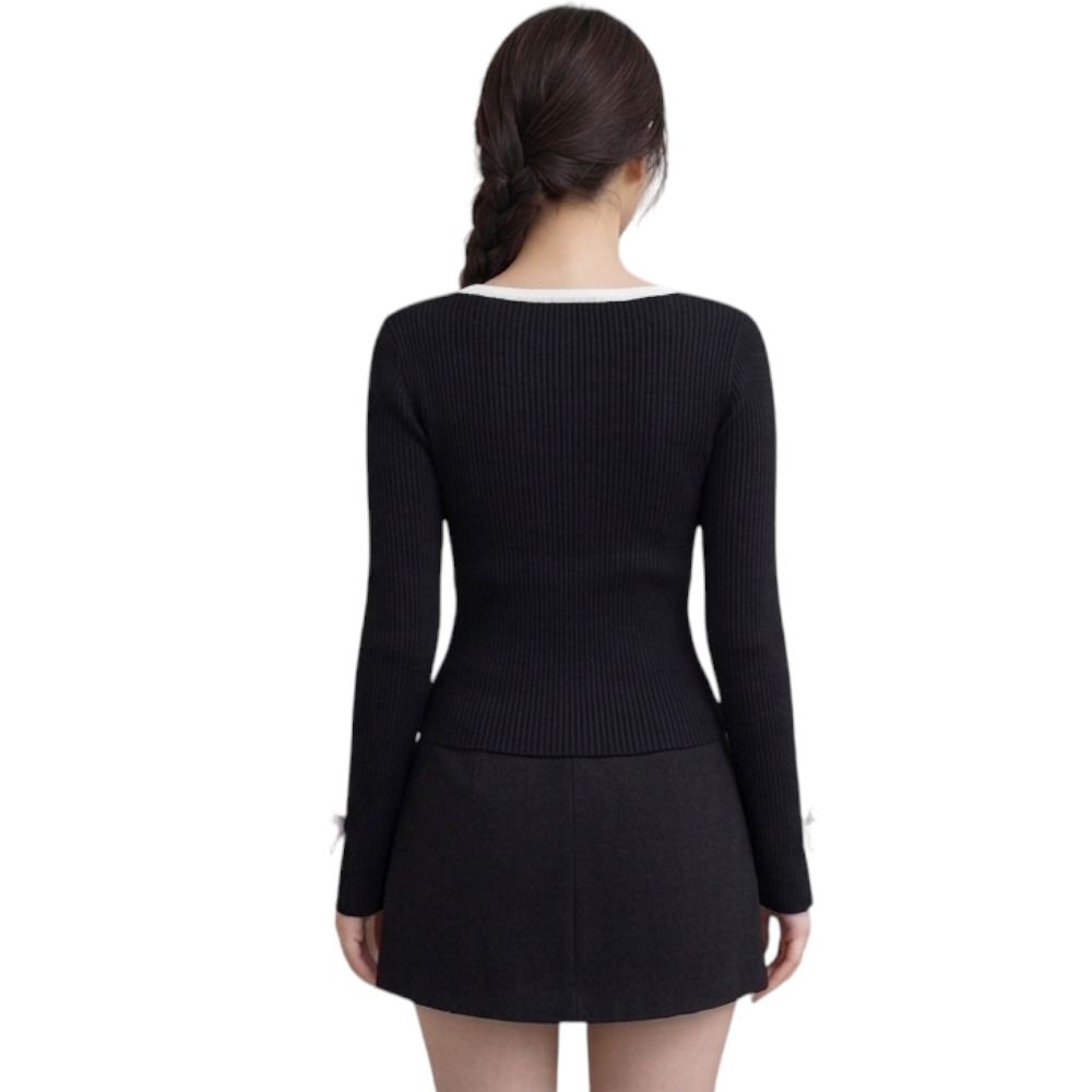 POLO MUJER LAZOS MANGA LARGA HILO ALGODON DOM463G-18 COLOR NEGRO - 2