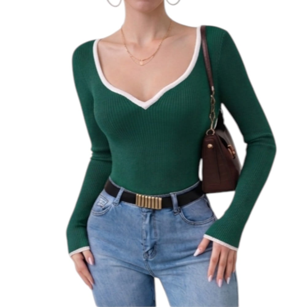 POLO CORAZON MANGA LARGA RIB GRUESO ALGODON TIC-14 COLOR VERDE BOTELLA - 1