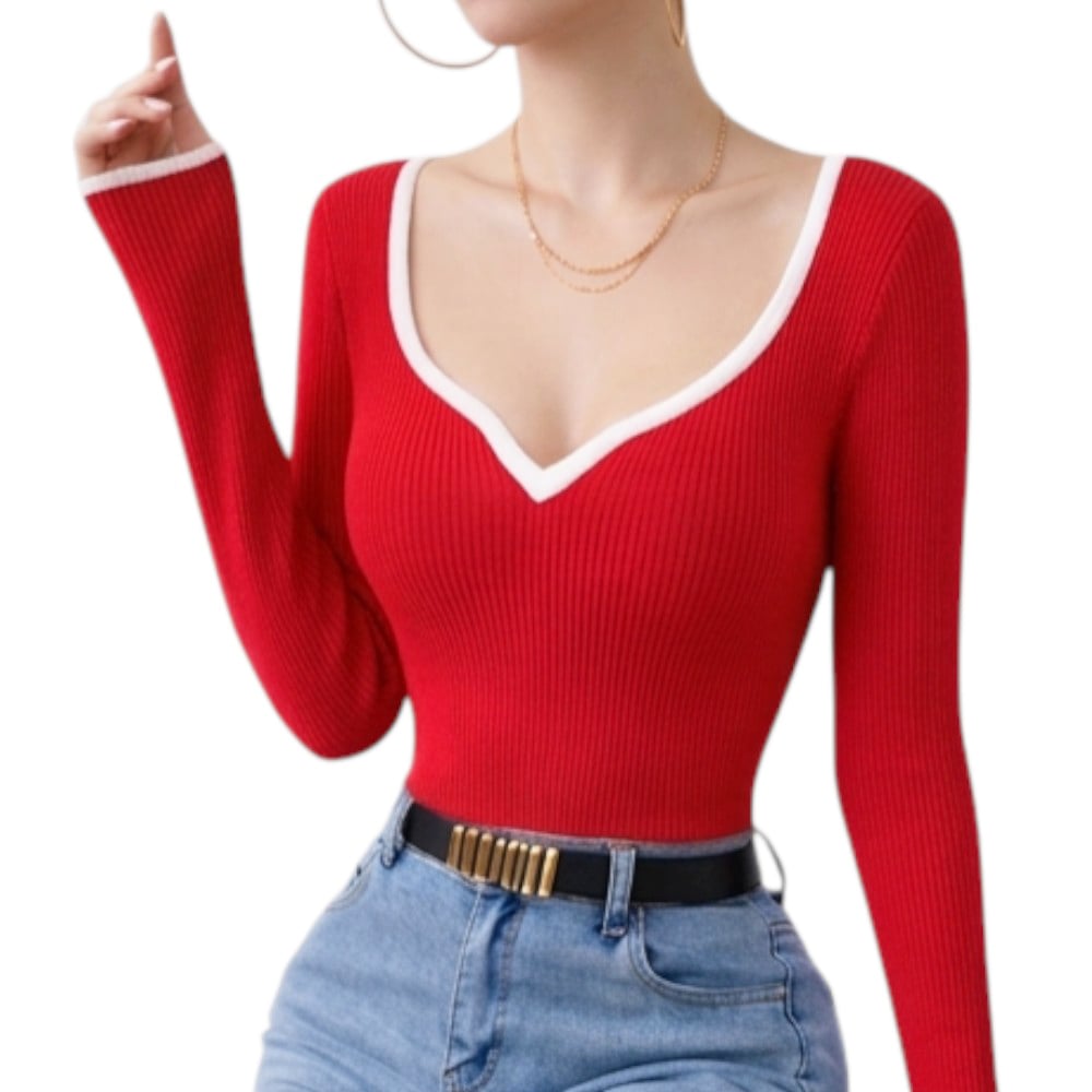 POLO CORAZON MANGA LARGA RIB GRUESO ALGODON TIC-14 COLOR ROJO - 1