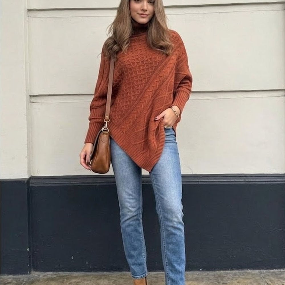 CHOMPA PONCHO INVERNO MUJER DRALOM COLOR LACRE - 3
