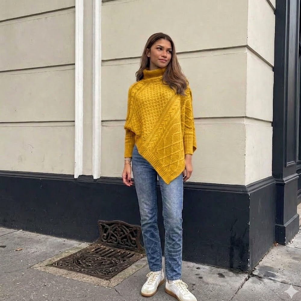 CHOMPA PONCHO INVERNO MUJER DRALOM COLOR AMARILLO - 3