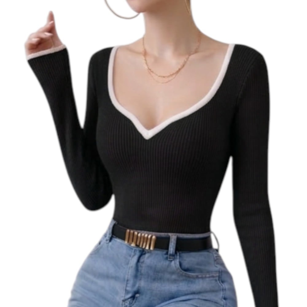 POLO CORAZON MANGA LARGA RIB GRUESO ALGODON TIC-14 COLOR NEGRO - 1