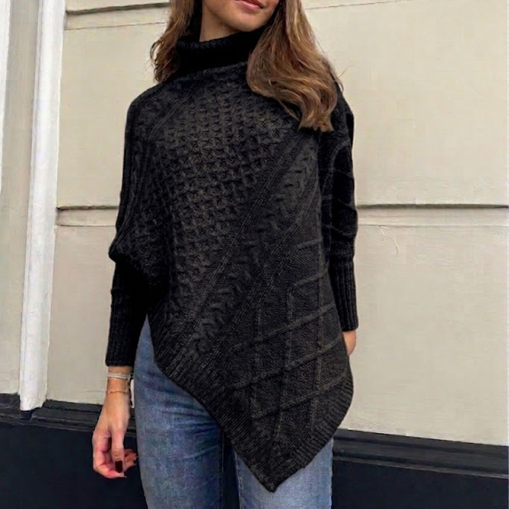 CHOMPA PONCHO INVERNO MUJER DRALOM COLOR NEGRO - 1