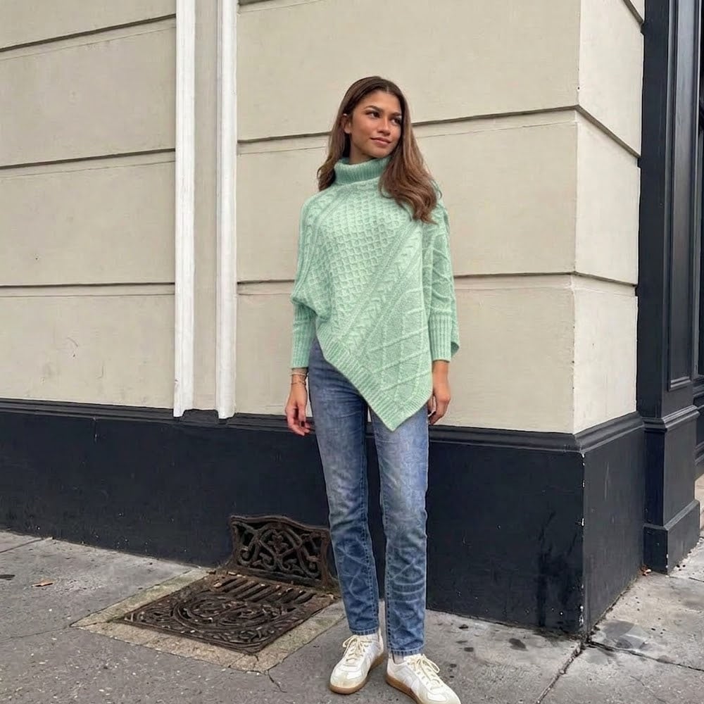 CHOMPA PONCHO INVERNO MUJER DRALOM COLOR MENTA - 1