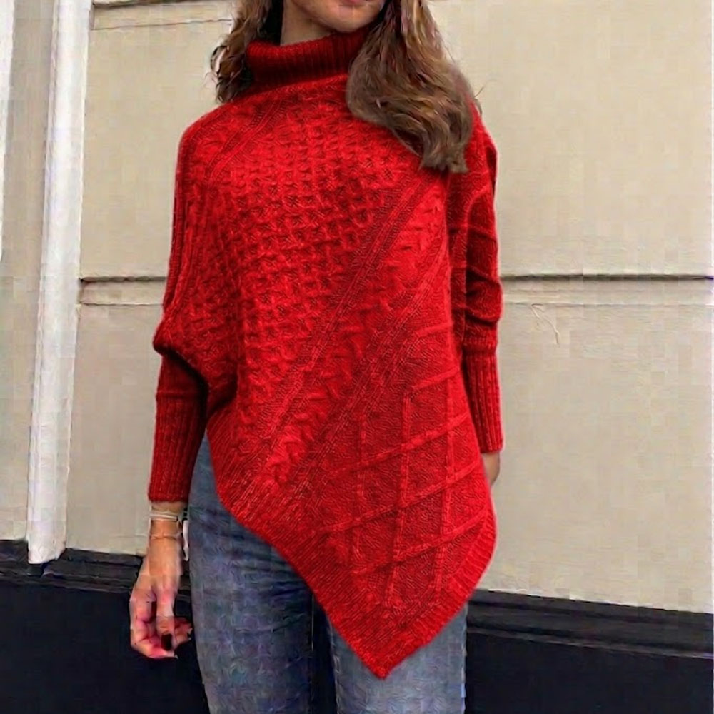 CHOMPA PONCHO INVERNO MUJER DRALOM COLOR ROJO - 1