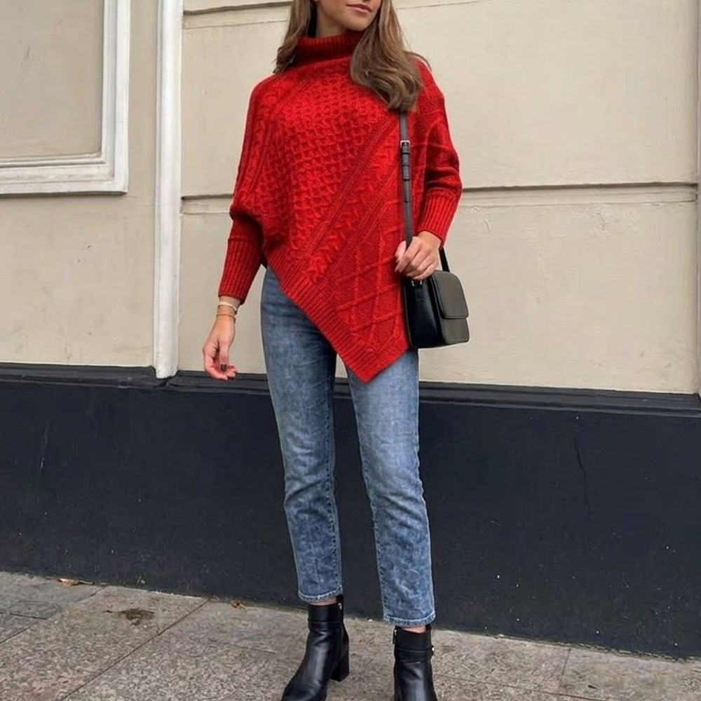 CHOMPA PONCHO INVERNO MUJER DRALOM COLOR ROJO - 2