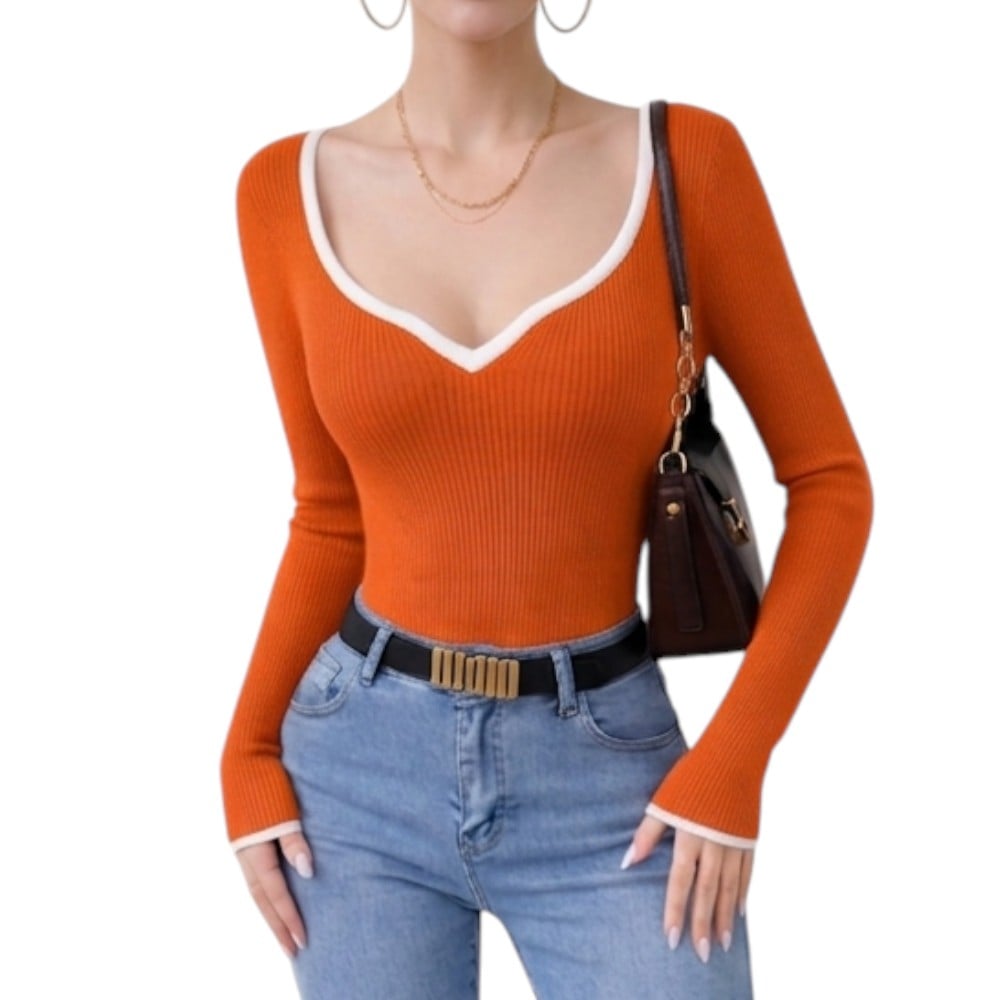 POLO CORAZON MANGA LARGA RIB GRUESO ALGODON TIC-14 COLOR NARANJA - 2