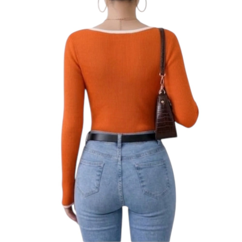 POLO CORAZON MANGA LARGA RIB GRUESO ALGODON TIC-14 COLOR NARANJA - 3