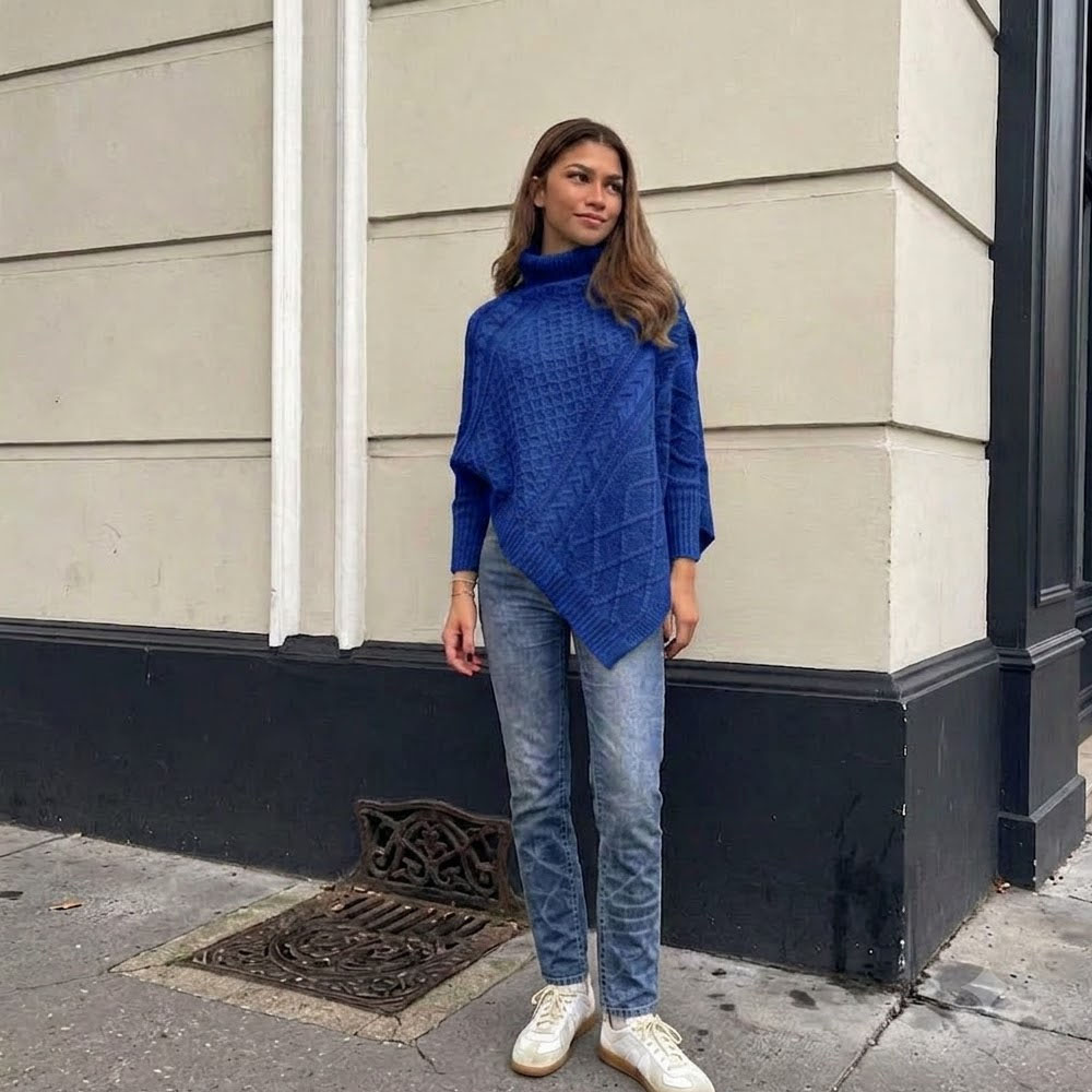 CHOMPA PONCHO INVERNO MUJER DRALOM COLOR AZUL - 1