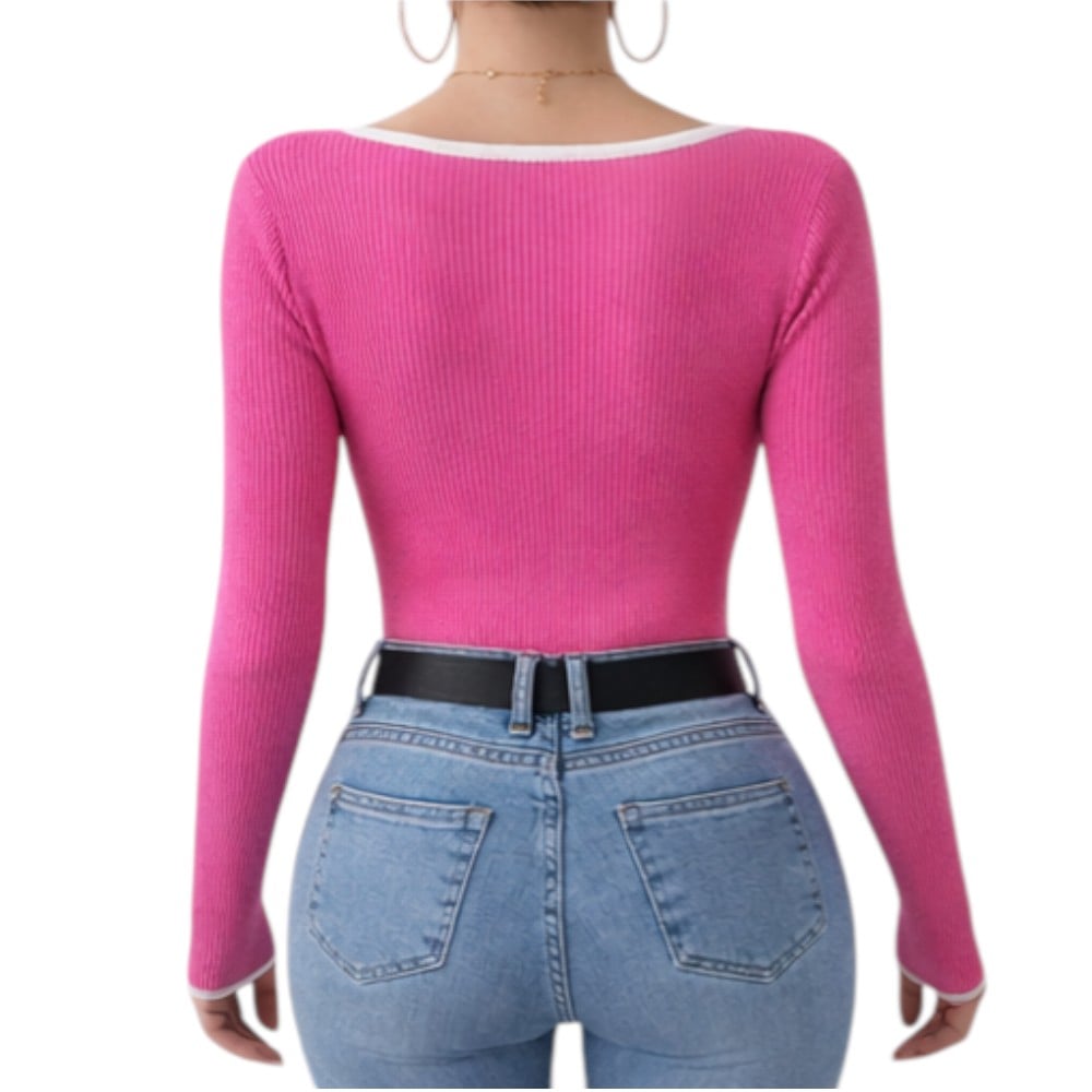 POLO CORAZON MANGA LARGA RIB GRUESO ALGODON TIC-14 COLOR ROSA CHICLE - 3