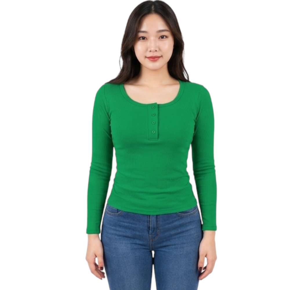 POLO MUJER 4 BOTONES MANGA LARGA SOT49FAB CRY-15 RIB GRUESO ALGODON COLOR VERDE - 1