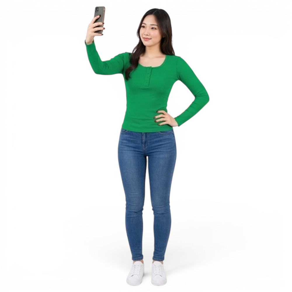 POLO MUJER 4 BOTONES MANGA LARGA SOT49FAB CRY-15 RIB GRUESO ALGODON COLOR VERDE - 2
