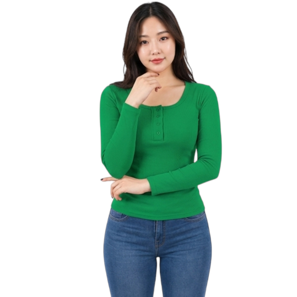 POLO MUJER 4 BOTONES MANGA LARGA SOT49FAB CRY-15 RIB GRUESO ALGODON COLOR VERDE - 3