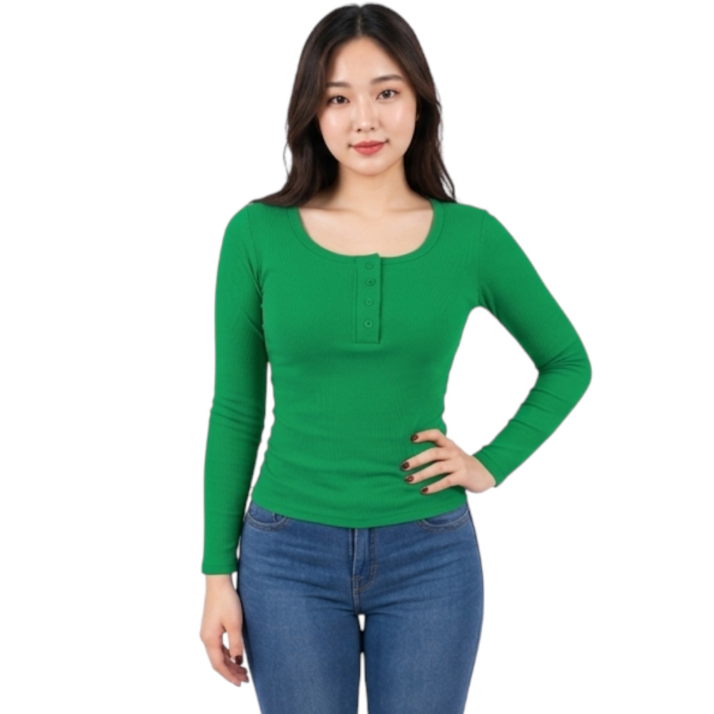 POLO MUJER 4 BOTONES MANGA LARGA SOT49FAB CRY-15 RIB GRUESO ALGODON COLOR VERDE - 4