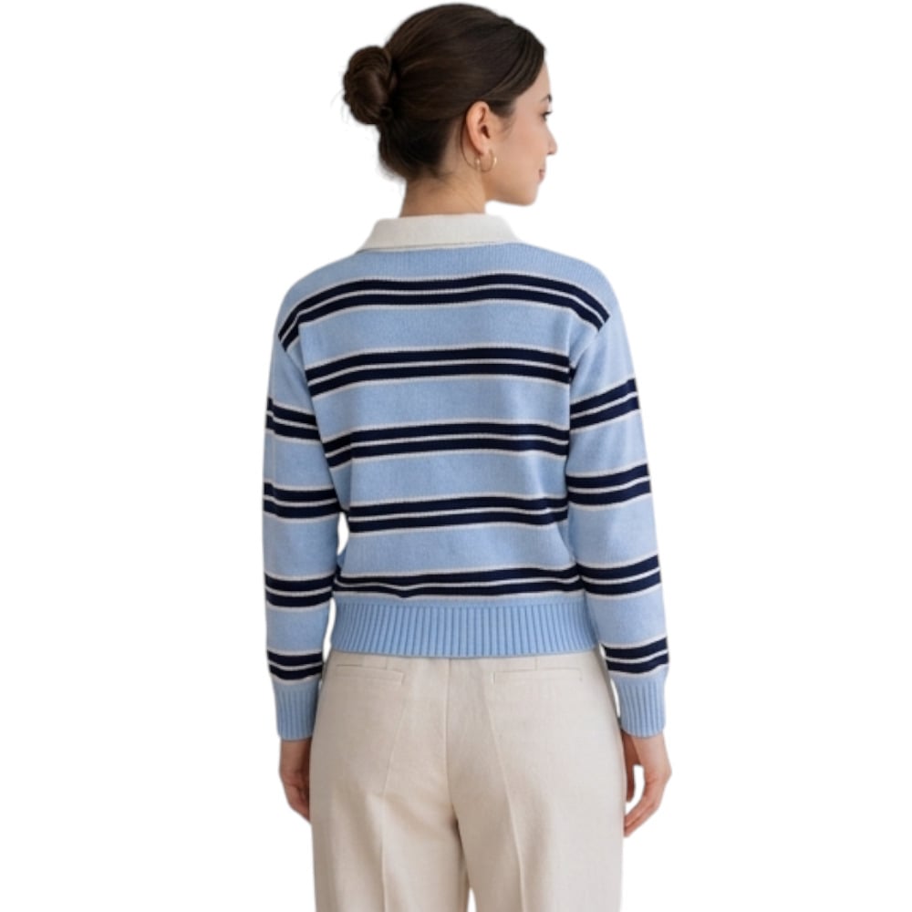 CHOMPA CAMISERO MUJER ROSG-25 TRIPLE RAYA HILO TACTO ALGODON CELESTE RAYAS AZUL NOCHE - 2